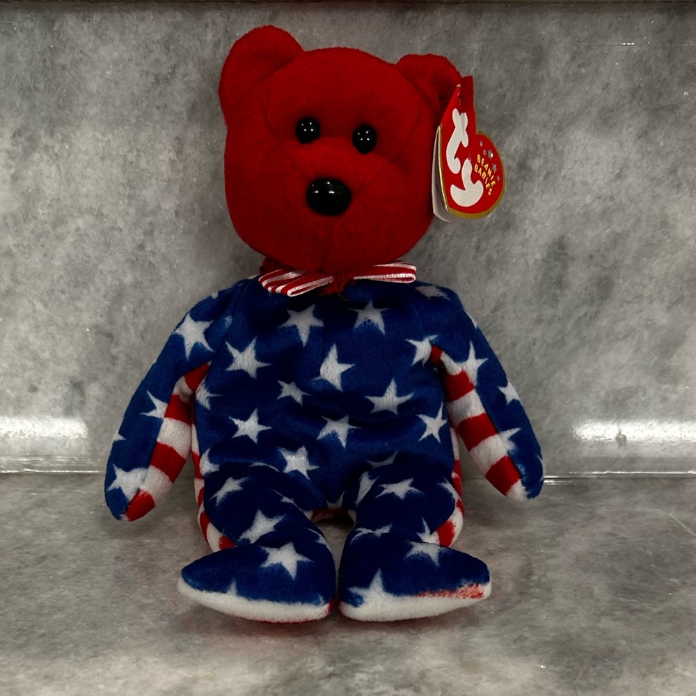 Ty Beanie Baby Liberty the Bear with Red Face